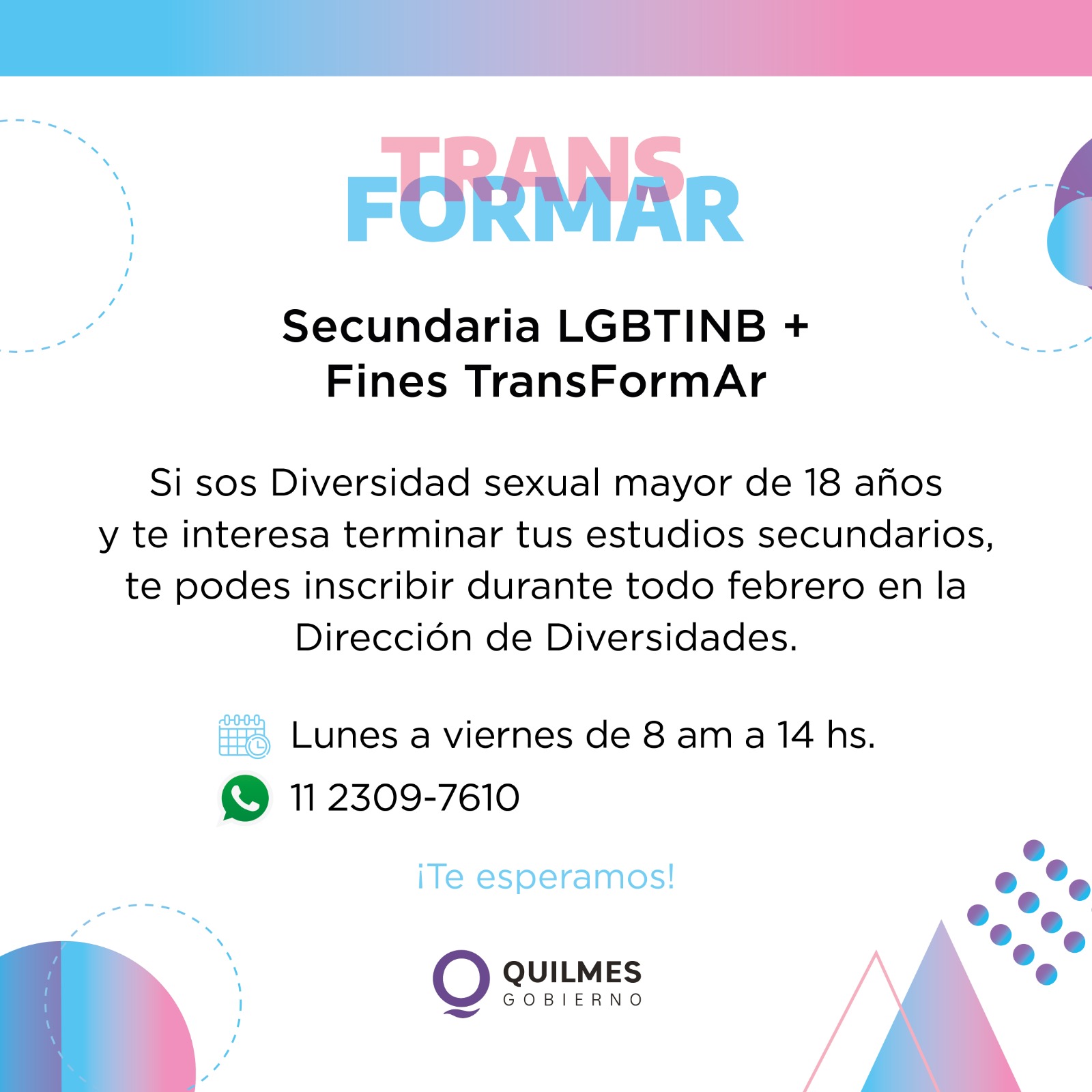  ABRIÓ LA INSCRIPCIÓN AL PROGRAMA TRANSFORMAR FINES