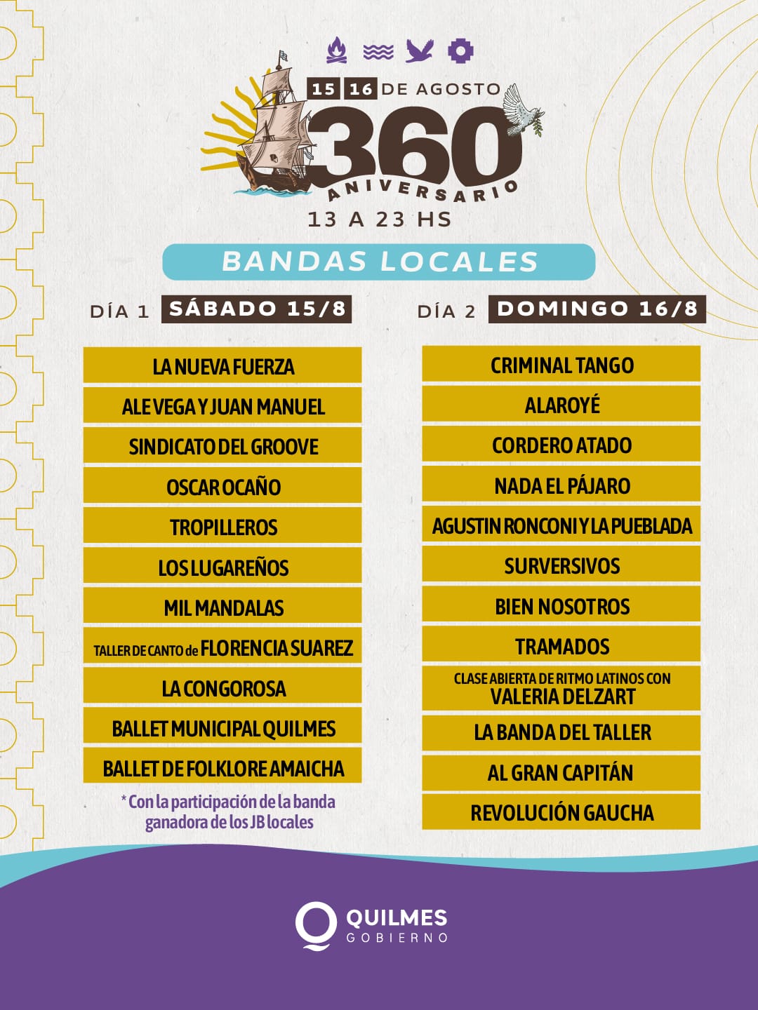 QUILMES FESTEJA SU 360º ANIVERSARIO CON SHOWS MUSICALES Y ARTISTAS LOCALES
