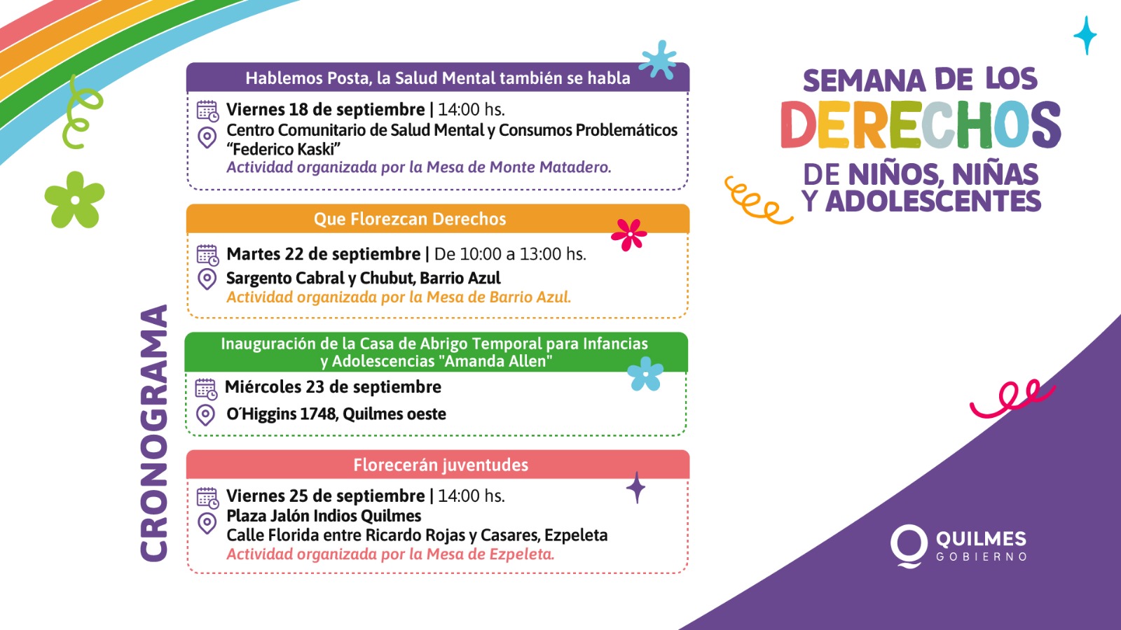 CRONOGRAMA DE ACTIVIDADES POR LA SEMANA DE LOS DERECHOS DE LOS MÁS JÓVENES